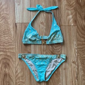 Victoria’s Secret Bikini, seafoam green & gold stars
